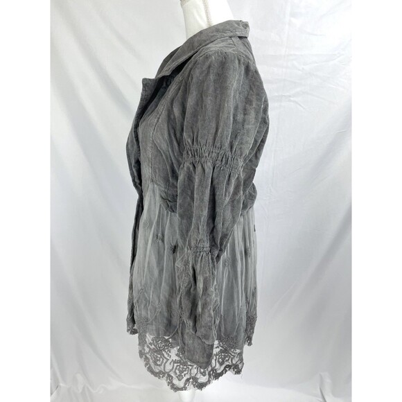 Victorian Trading Co Jacket Women L/XL Gray Lace Corduroy Button Closure - Picture 3 of 16